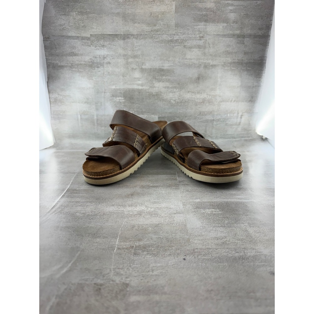Taos Tremendous Brown Leather Slide Sandals Women Sz US 8 EU 39 Made in Portugal